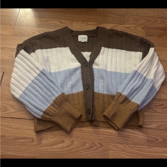 Pink Rose Sweaters - Pink Rose Stripe Sweater Size Large